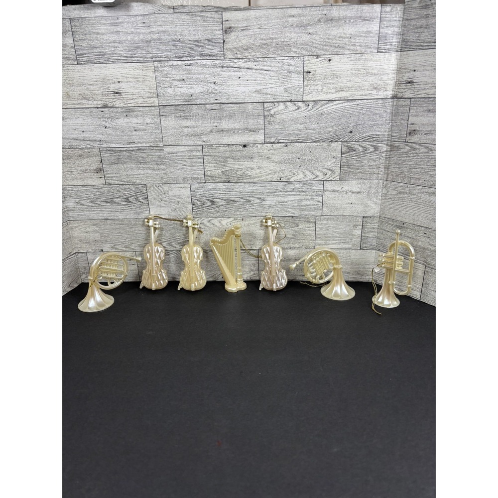 Vintage Iridescent Musical Instruments Christmas Ornaments Set of‎ 7